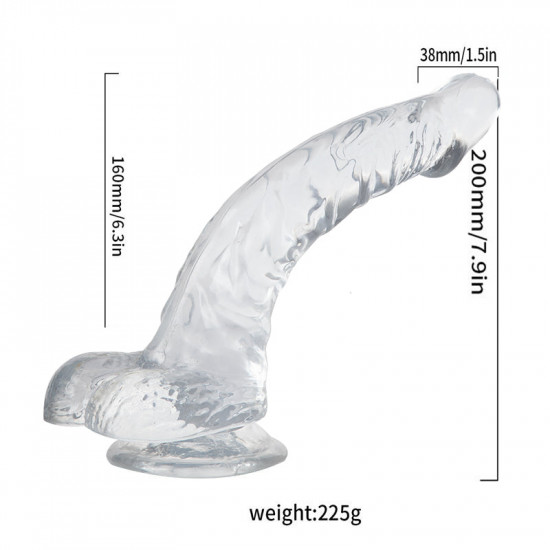 8 inch clear suction curved dildo