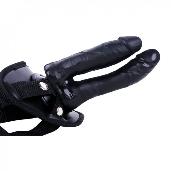 black double ended strap on dildo