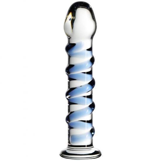 blue ribbed glass anal dildo