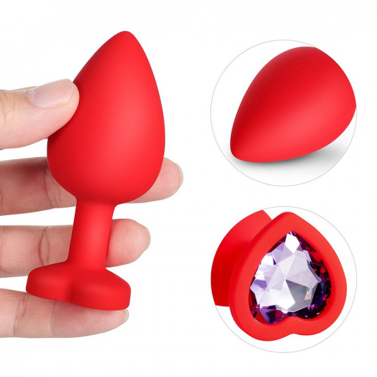 light purple gem red silicone butt plug set