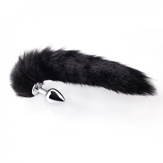 long fox tail anal plug - black fur