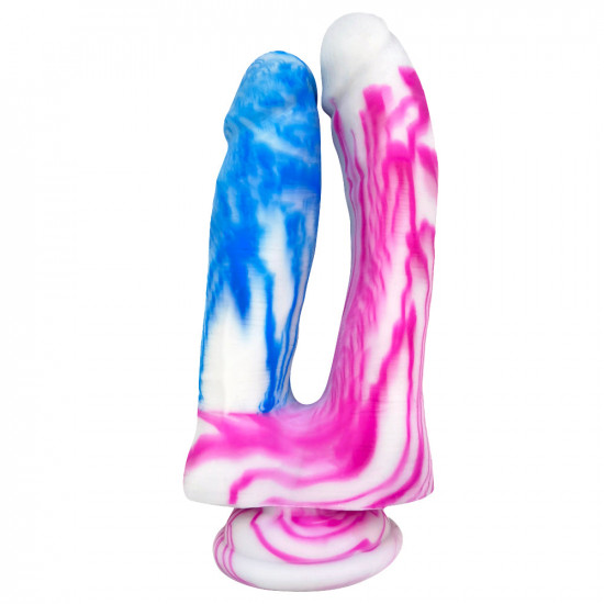 pink and blue silicone double ended dildos