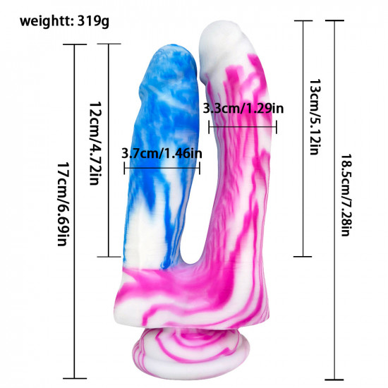 pink and blue silicone double ended dildos