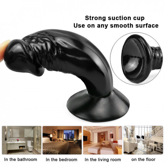 short 4 inch  black realistic suction cup dildo